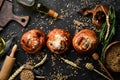 Homemade buns with jam. Baking from rye and flour Royalty Free Stock Photo