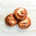 Homemade buns with jam. Baking from rye and flour. Top view. Rustic style Royalty Free Stock Photo