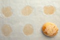 Homemade burger bun on bakery parchment . Food photography, concept of homemade fresh bakery. Rolls with sesame seeds hamburger Royalty Free Stock Photo