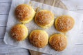 Homemade burger bun on parchment Royalty Free Stock Photo