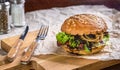 Homemade burger on the wooden table