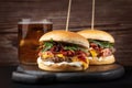 Homemade burgers or hamburgers, made with beef, cheese, fried bacon Royalty Free Stock Photo