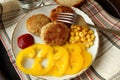 Homemade burgers with sweet peppers and corn Royalty Free Stock Photo