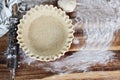 Homemade Butter Pie Crust in Pie Plate with Rolling Pin