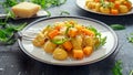 Homemade Butternut squash gnocchi with wild rocket and parmesan cheese