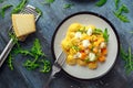 Homemade Butternut squash gnocchi with wild rocket and parmesan, ricotta cheese Royalty Free Stock Photo