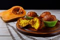 Homemade butternut squash muffins on the cutting board