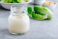 Homemade Caesar Salad Dressing in glass jar Royalty Free Stock Photo