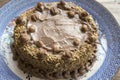 Homemade cake with chocolate cream and hanelnut grains