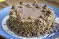Homemade cake with chocolate cream and hanelnut grains