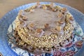 Homemade cake with chocolate cream and hanelnut grains