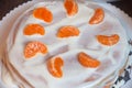 Homemade cake with honey, decorate slices of orange