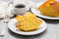 Homemade cake made of green corn. Typical Brazilian food.