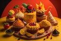 Homemade cakes on a solid colors background, top view. ai generative