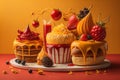 Homemade cakes on a solid colors background, top view. ai generative