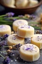 Homemade calisson sweets with lavender flowers. generative AI Royalty Free Stock Photo