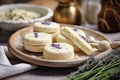 Homemade calisson sweets with lavender flowers. generative AI Royalty Free Stock Photo