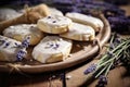 Homemade calisson sweets with lavender flowers. generative AI Royalty Free Stock Photo