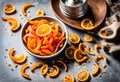 Homemade candied orange peel in a bowl