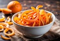 Homemade candied orange peel in a bowl