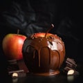 Homemade candy apple. Apple of love, candy made with chocolate