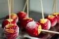 Homemade candy apples with powder sugar