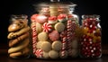 Homemade candy jar filled with colorful gourmet sweets generated by AI Royalty Free Stock Photo