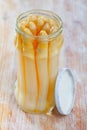 Homemade canned white asparagus in glass jar Royalty Free Stock Photo