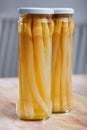 Homemade canned white asparagus in glass jar Royalty Free Stock Photo