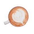 Homemade cappuccino coffee latte art isolated background. Top view