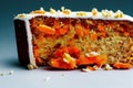 Homemade carrot cake in section on plate