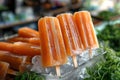 Homemade carrot ice cream lies on ice