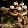 Homemade carrot or pumpkin cupcakes with white cream and walnut on top Royalty Free Stock Photo