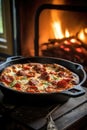 homemade cast iron skillet pizza in the oven