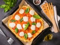 Homemade cauliflower pizza crust with mozarella Royalty Free Stock Photo