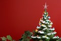 Homemade ceramic Christmas tree with lights.