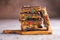 Homemade Cereal granola bars. Super food breakfast bars with peanutbutter, cereal nuts