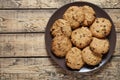 Homemade cereal oatmeal cookies with raisins and chocolate healthy sweet dessert