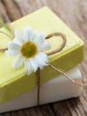 Soap bars chamomile, closeup view. Natural herbal beauty products Royalty Free Stock Photo