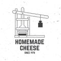 Homemade cheese badge design. Template for logo, branding design with cheese molds and press. Vector illustration. Hand