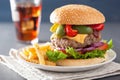 Homemade cheese burger with peppers tomato onion Royalty Free Stock Photo