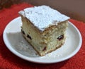 Cheese and raisins pie - homemade on a white plate Royalty Free Stock Photo