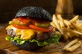 Homemade Cheeseburger with a Black Charcoal Bun