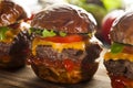 Homemade Cheeseburger Sliders with Lettuce Royalty Free Stock Photo