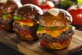 Homemade Cheeseburger Sliders with Lettuce Royalty Free Stock Photo