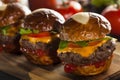 Homemade Cheeseburger Sliders with Lettuce Royalty Free Stock Photo