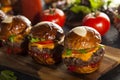 Homemade Cheeseburger Sliders with Lettuce Royalty Free Stock Photo