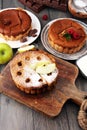 Homemade cheesecake, apple pie and chocolate cheesecakedessert - Royalty Free Stock Photo