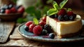 Homemade cheesecake with fresh berries and mint for dessert Royalty Free Stock Photo