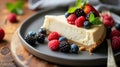 Homemade cheesecake with fresh berries and mint for dessert Royalty Free Stock Photo